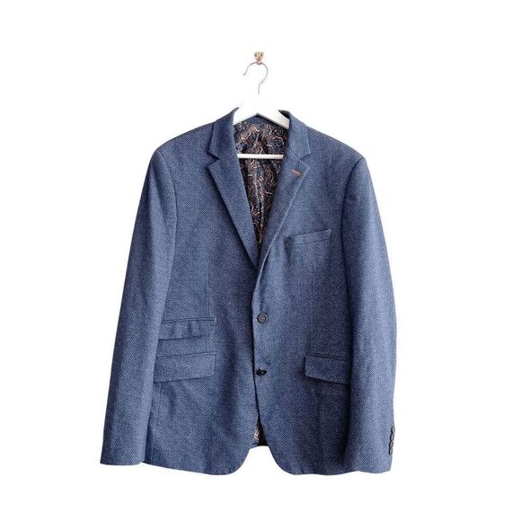 Jermyn & Bond Mens Long Sleeve Paisley Modern Fit Sport Coat Blazer Blue 42R - Picture 1 of 10